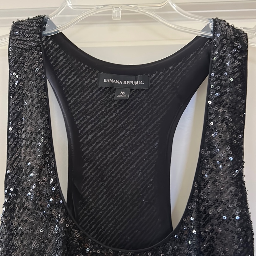 Black sequin Banana Republic midi dress.